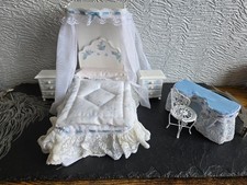doll house white/blue half tester bed 2x draws dressing table/chair   1.12th