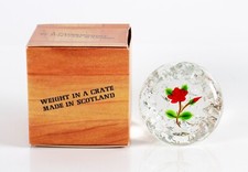 William Manson lampwork red rose clear glass paperweight - signed, boxed