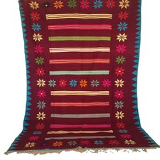 Vintage Tribal Moroccan Handmade Rug Kilim Floral Striped Wool Berber Carpet