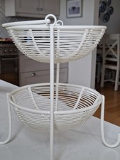 Coated Wire Fruit Basket 2 Tier Round Cream Handle Storage Display 