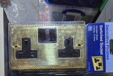 2-Gang Double Socket Antique Brass 13A Socket Georgian Polished Brass Effect