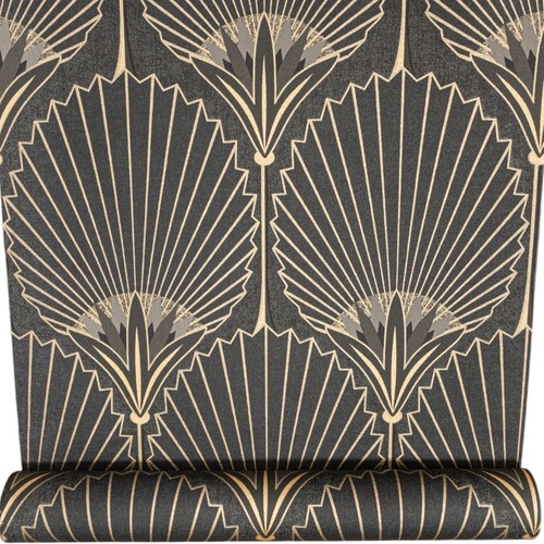 Black gold floral wallpaper - gold,
