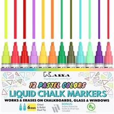 12 Liquid Chalk Markers Pens For Chalkboard Blackboard  Board Signs LED Glass