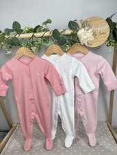 NEXT Baby Girls Set Of 3 Preloved White & Pink Sleepsuits Upto 3 Months