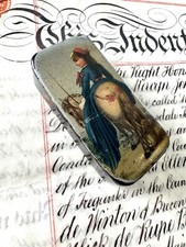 Early Antique Paper Mache Snuff Box Hand-Painted Lid Equestrian Theme