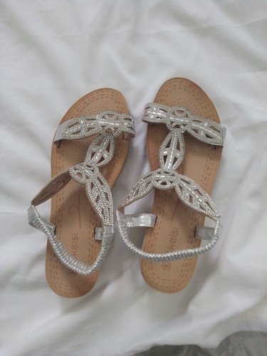 Ladies silver flat sandals - ladies,