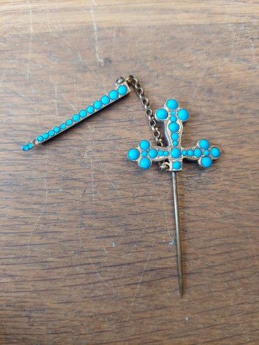 Antique french turquoise lapel - antique,
