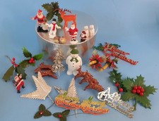 Bundle vintage Christmas Cake Decorations/Toppers, various designs inc. Snowman