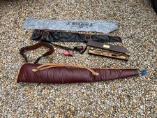 vintage Mallard padded Shotgun Slip, Parker & Hale cleaning kit, ammo bag belt