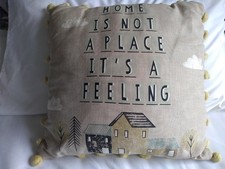 NEXT natural & yellow cushion - Home is not a place it's a feeling. Pom poms.