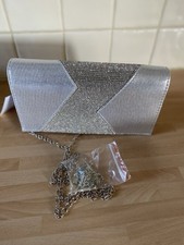 Quiz Silver Clutch Bag with Chain Strap