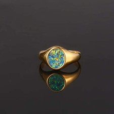 Opal Mens Ring 925 Sterling Silver 14k Gold Plated Signet Wedding Men's Ring