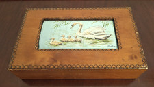 VINTAGE J&J CASH OF COVENTRY WOODEN BOX SWAN DESIGN JEWELLERY SMOKING DECORATIVE