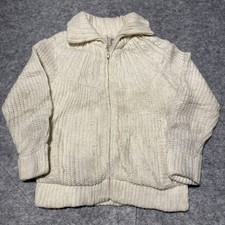 Q Cardigan Womens Medium White Chunky Cable Knit Sweater Jumper Fleece Lined