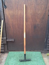 Vintage Elwell Gardening Rake 45" Inches Tall Wooden Handle Old Tool (#359)