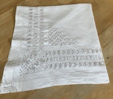 Vintage White Linen Tablecloth 45 x 43 Inches with floral detail