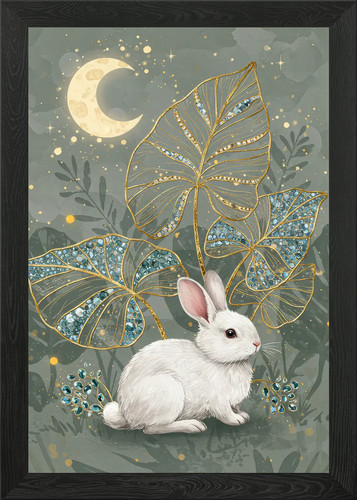 White rabbit with moon - white,