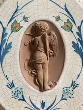 Vintage Ceramic Wall Plaque By Val Demone Sicily Cherub Playing Violin