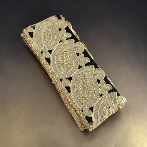 8cm gold paisley net lace - paisley,