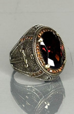 925 Sterling Silver Ruby Men's Ring: Vintage Sword Design, Handcrafted Jewelry