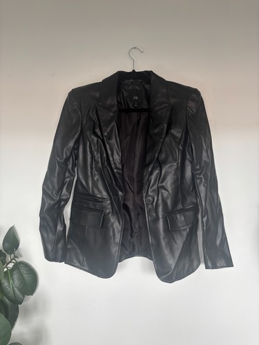 Women faux leather blazer - faux,