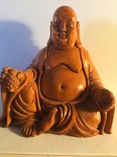 Buddha Statue Figure Laughing Happy 5" Resin Wood Effect Sitting