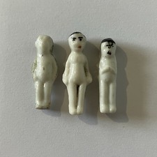 3x Antique Vintage Tiny Frozen Charlotte Penny Ceramic Dolls Mini Figurines