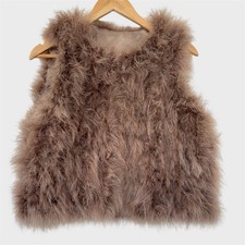 Taupe Turkey Feather Vest Waistcoat Gilet Jacket Hook Loop Boho