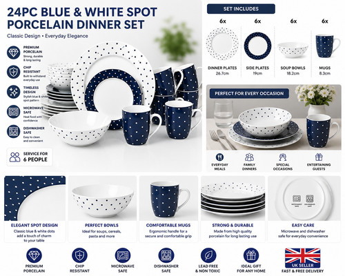 24pc blue white spot porcelain - spot,