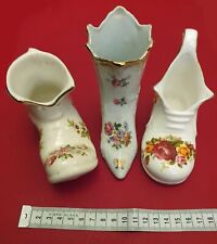3 floral miniature china boots - James Kent Old Foley, Dresden and Cottage Rose