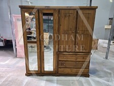 HANDMADE BALTIC PINE 3 DRAWER 4 DOOR WARDROBE IN MEDIUM OAK WAX (NOT FLATPACKED)