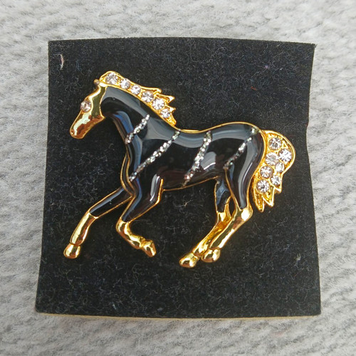 Horse brooch pin black - black, enamel