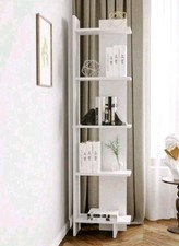 Tall Corner Bookcase Storage Shelving Display Unit Stand 5 Shelves Industrial