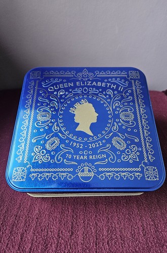 Blue silver biscuit tin - biscuit,