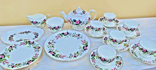 23 piece Wedgwood Hathaway Rose Bone China Tea set pink roses 1980's with Teapot