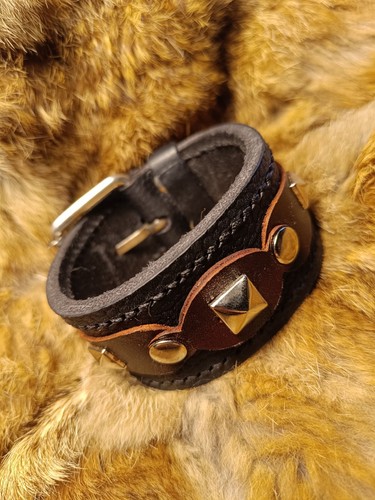 Handmade leather black cuff - black,