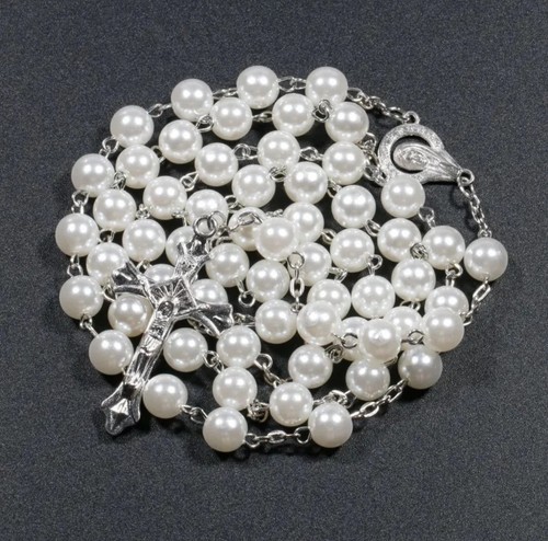 White pearl rosary - white,