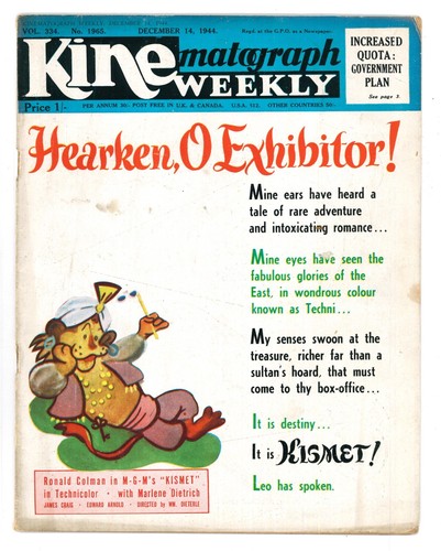 Kine weekly magazine back - weekly,
