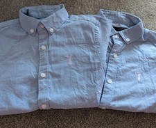 2 Next Kids Boys Short Sleeved Blue Button Up Shirts. Pair Of Next blue Shirts.