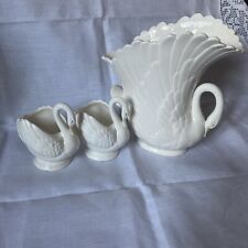 Goebel I Reginald Marlow ? Swan Vase White Porcelain Art Deco & 2 Small One’s