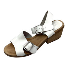 Deena & Ozzy Womens White Leather Mid Heel Strappy Shoes Sandals Size UK 5 Used