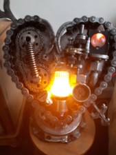 Scrap Metal Art Sculpture- Heart with Lights COLLECT ONLY