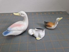 3x porcelain china ducks various sizes poses pot