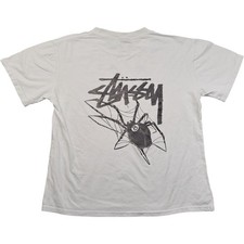 Stussy T Shirt Large Men's White Cotton Vintage Spider Graphic Short Sleeve