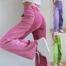 Womens Trousers Wide Leg Long Pants Loose Casual Patchwork High Waist Corduroy