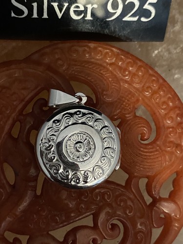 Solid silver round locket - silver,