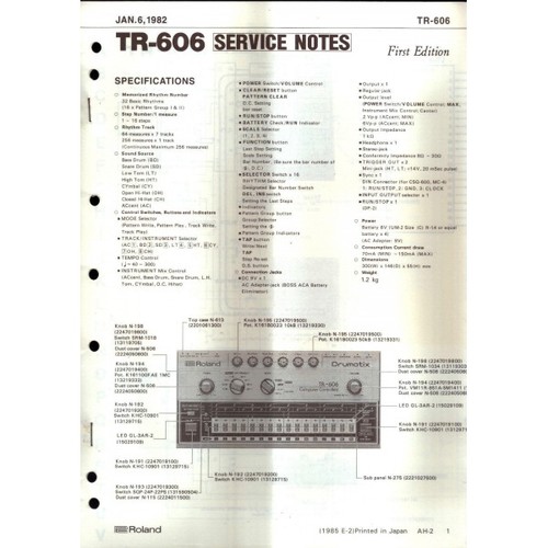 Service notes 606 - notes, tr-606