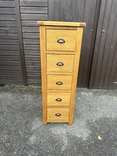 LARGE OAK 5 DRAWER CHEST TALL NARROW DRAWERS TALLBOY WELLINGTON