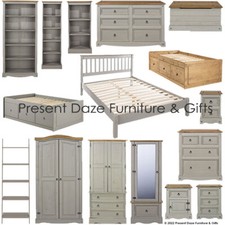 Wardrobe Chests Bedside Bed Bookcase - Premium Corona Solid Pine Grey Wash