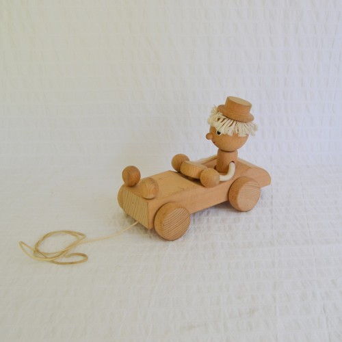 Vintage wooden pull along car - pull,